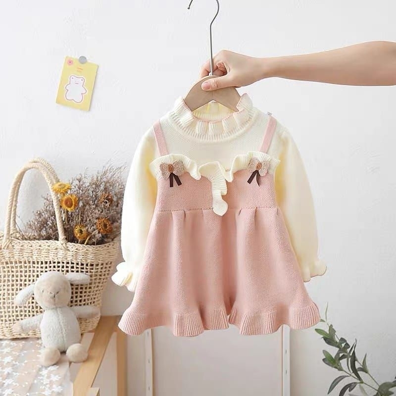 DRESS RAJUT ROMPI ANAK IMPORT 3-5/6THN