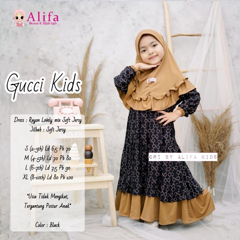 GAMIS ANAK PEREMPUAN USIA 2-10th GUCCI KIDS RAYON FREE JILBAB ORIGINAL ALIFA