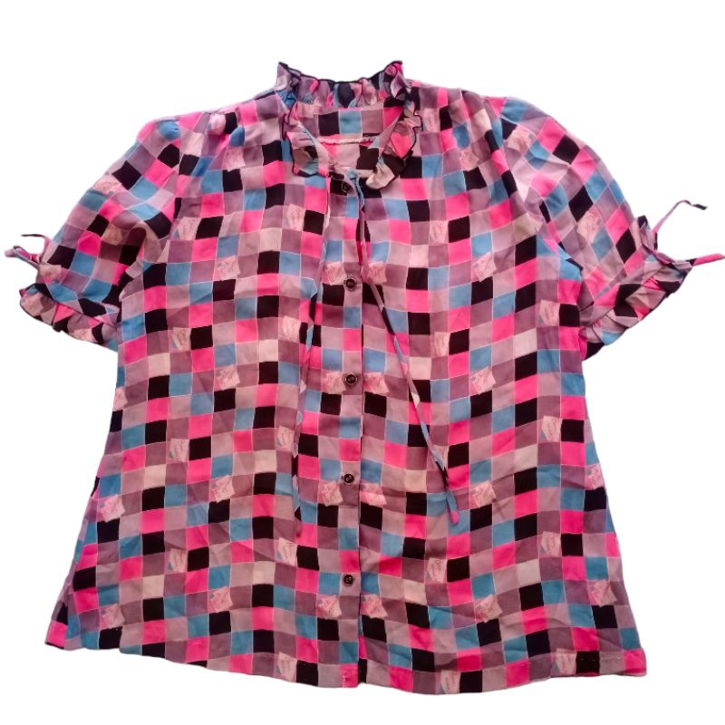 KEMEJA KOTAK KOTAK PINK PRELOVED (den)