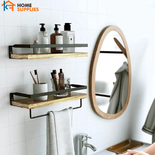 KF Rak Dinding Dekorasi Kayu Besi Minimalis / Rak Dinding Dapur Kamar Mandi Serbaguna