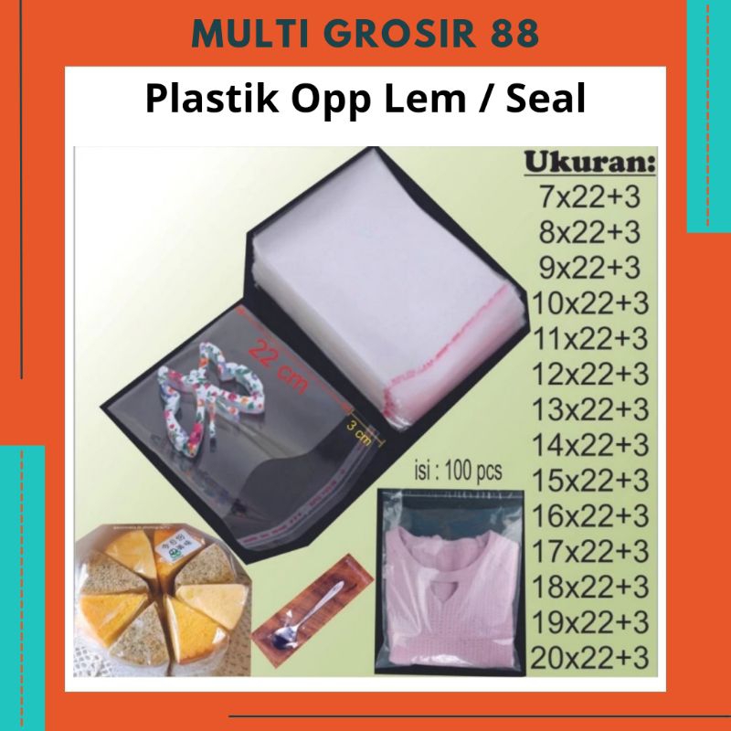 

MG88 (100 Lembar) Plastik Bening OPP Lem / Seal Packing Kemasan Baju / Kue / Snack / Accesoris ukuran 6x10 7x12 7x15 8x13 8x15 9x9 isi 100 Lembar