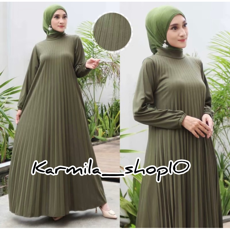 Gamis plisket premium / Dress plisket terbaru / gamis lengan panjang