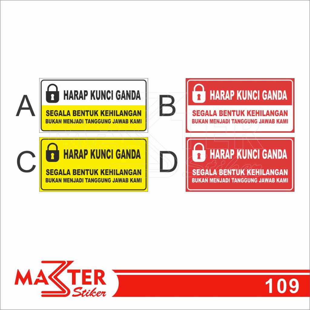 

109 - Stiker Harap Kunci Ganda, Sticker Vinyl, Premium, Tahan Air, Termurah, dan Bisa Custom