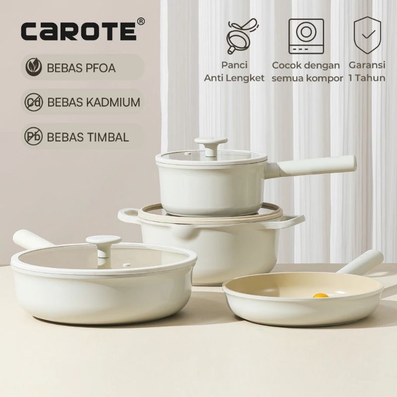 CAROTE Lapisan Keramik Anti Lengket Set 7pcs Warna Putih, Wajan / Penggorengan / Teflon Original Car