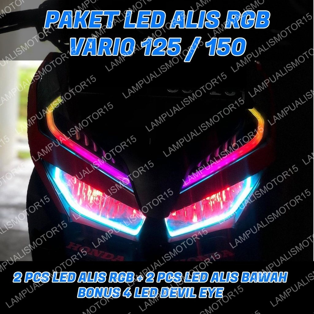 Lampu Alis RGB Vario 125 & 150 Free Devil eyes atas plus Bawah Lampu Alis Rgb Vario Siap pakai