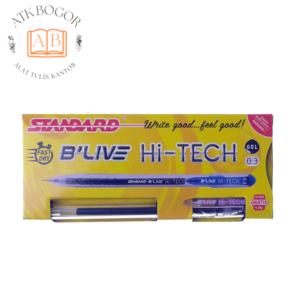 

Pulpen Jel Standard Blive Hi-Tech Gel Pen Ujung Lancip Cepat Kering - 0.3 Hitam [1 Pack / 12 Pcs + Gratis 1 Pc]