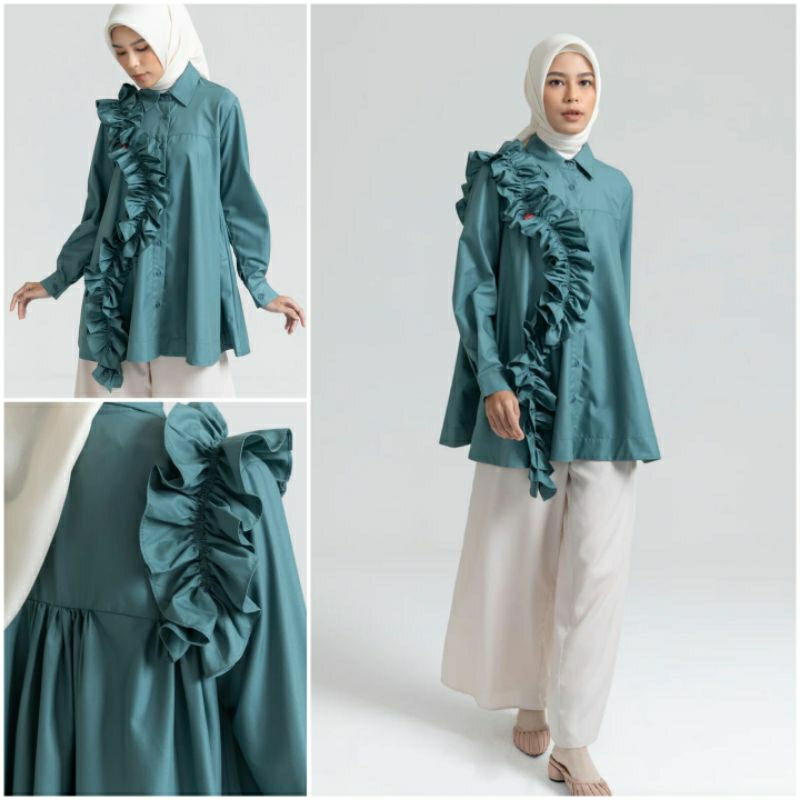 SALE RIAMIRANDA ARMA TOP JADE ‼️ RIA MIRANDA BLOUSE HIJAU EMERALD. BACA DESKRIPSI