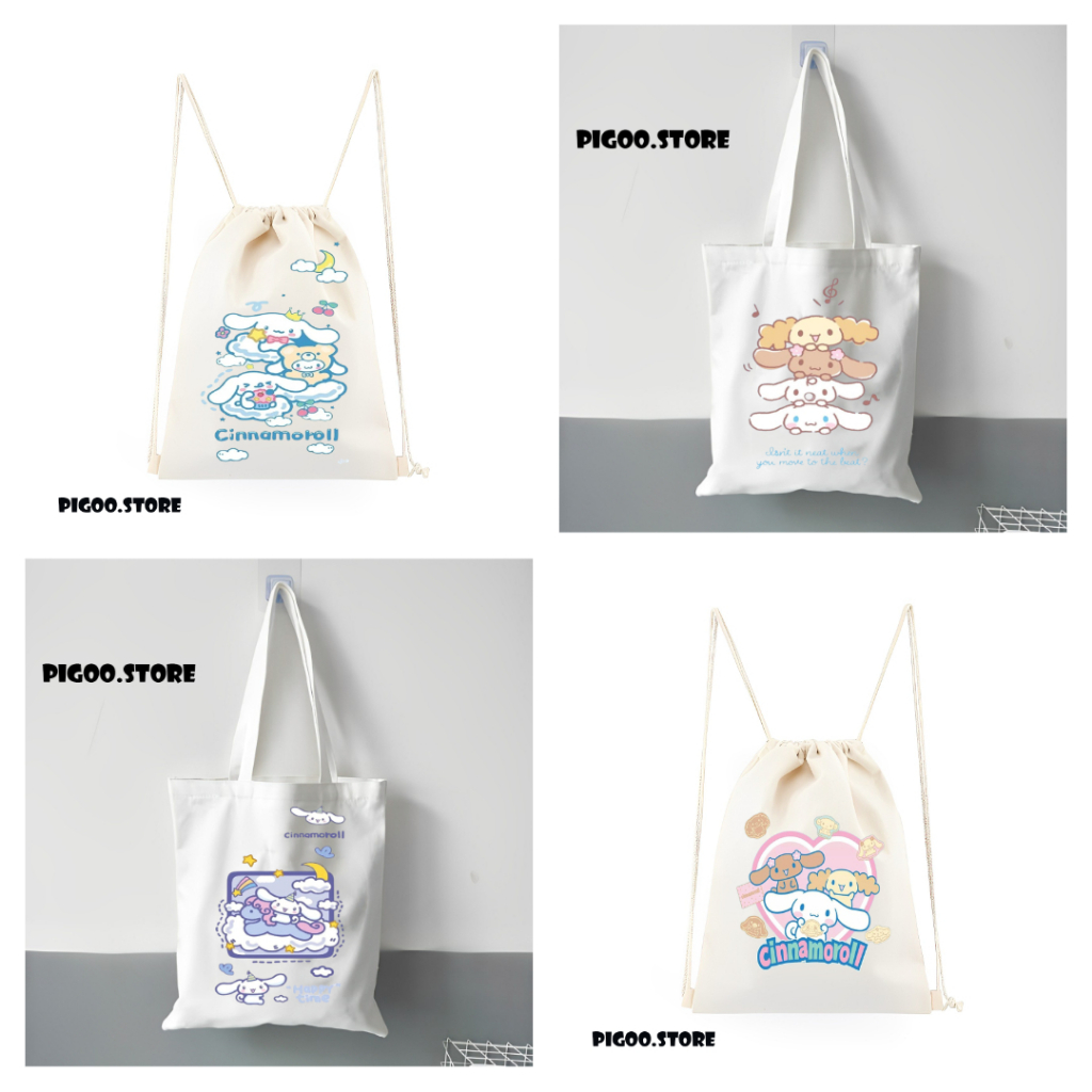 ToteBag Tas Serut Kanvas Motif Cinnamoroll Sanrio Lucu / Tas Sanrio / Tas Tote Bag Wanita Kuliah / T