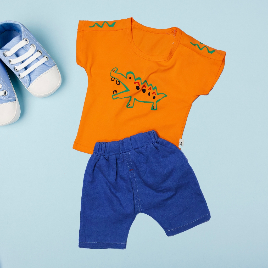 SET  Setelan Bayi Laki-laki Lengan Pendek Celana Denim Baju Anak Laki Laki/ outfit anak laki laki ko