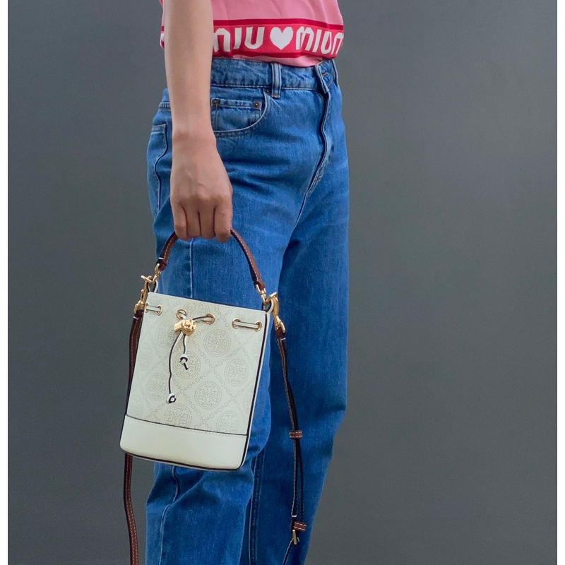 TB T monogram Perforated Mini Bucket Bag