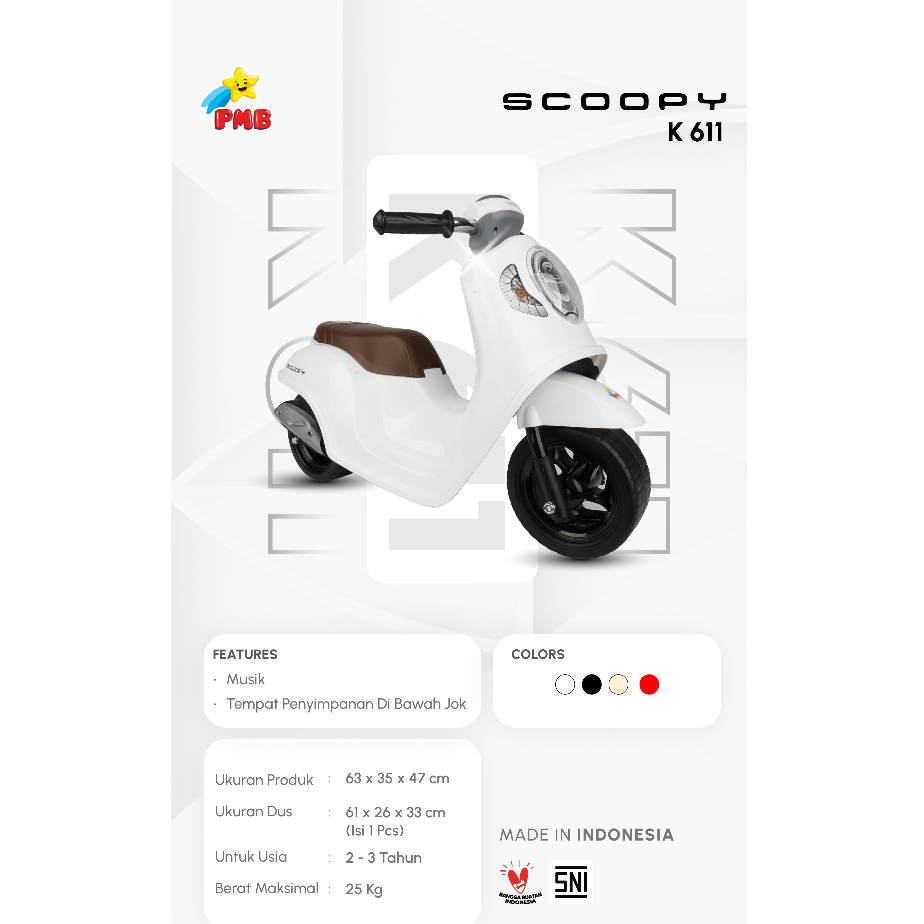 MAINAN ANAK MOTOR-MOTORAN / FOOT TO FLOOR K611 HONDA SCOOPY / MAINAN MOTOR ANAK