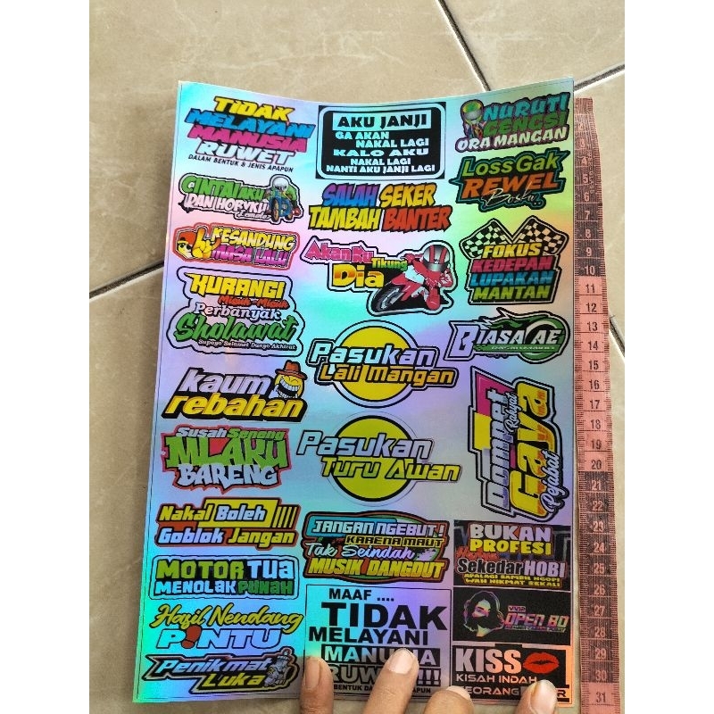 

Stiker Pack Kata Kata bahan Hologram 1 lembar isi 25 biji
