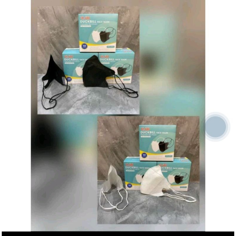 Masker Duckbill Hijab FACE MASK 3ply isi 50pcs Hitam Putih