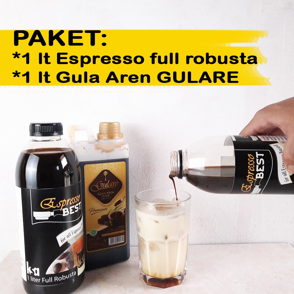 

Paket 1liter aren cair gulare + espresso full robusta cair utk berbagai menu kopi berbasis espresso espresso based