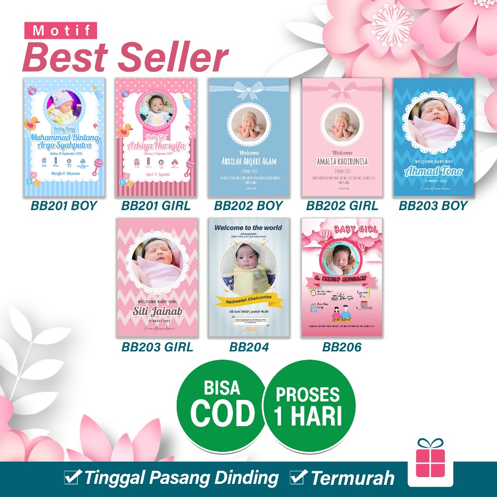ETALASE LIVE SHOPEE Desain Kado/Hampers Cetak Foto Papan mdf 20x30 cm Motif Biodata Bayi Newborn Mur