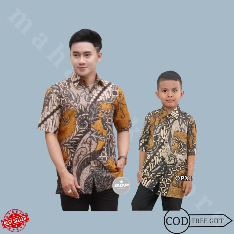 HEM BATIK PRIA LENGAN PENDEK UNTUK AYAH DAN ANAK COUPLE KELUARGA