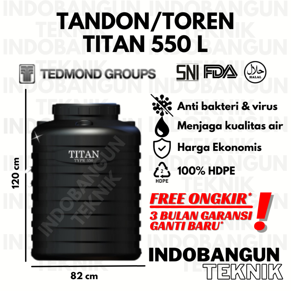 Tandon Toren Tangki Air Titan 500 550 Liter Harga Murah Tedmond Grand Anti Lumut Garansi 3 Bulan