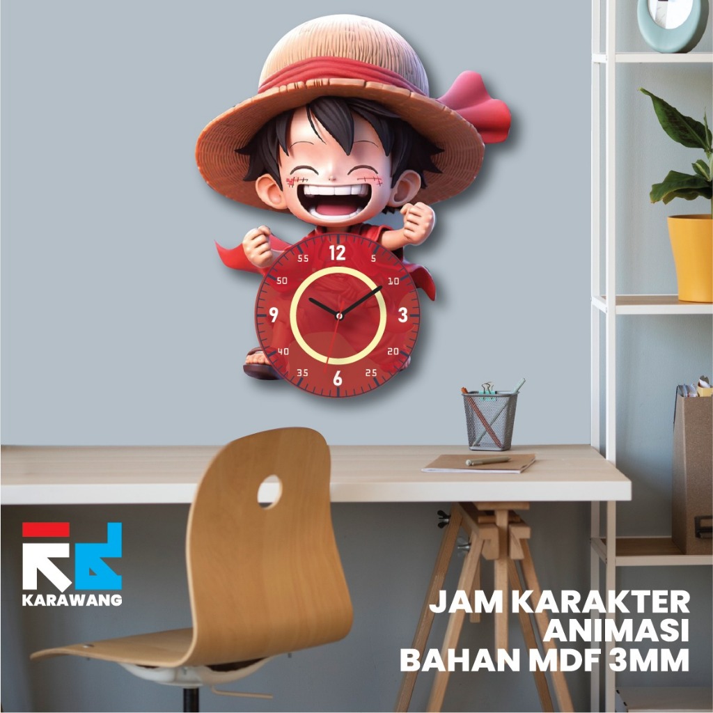 JAM DINDING KARAKTER LUFFY DENGAN FITUR JAM ANALOG DI LENGKAPI LED RAINBOW