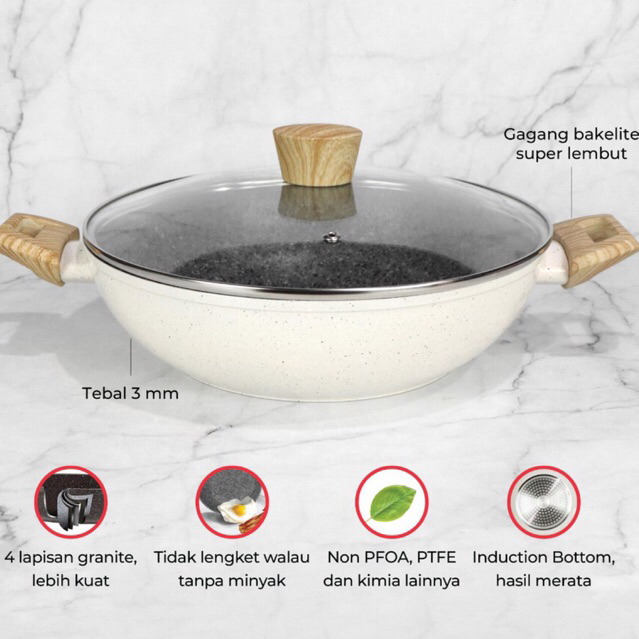 Wok Pan + Lid White Granite Cypruz