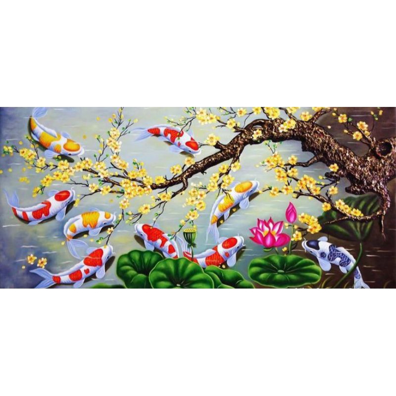 Lukisan Cetak, IKAN MAS KOI, Ukuran JUMBO, 150x100cm/Poster Cetak/Hiasan Dinding/TANPA BINGKAI