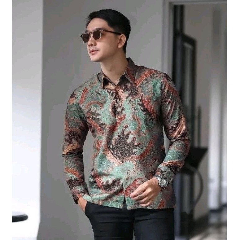 KEMEJA BATIK PRIA LENGAN PANJANG PREMIUM MOTIF SUKUN HIJAU