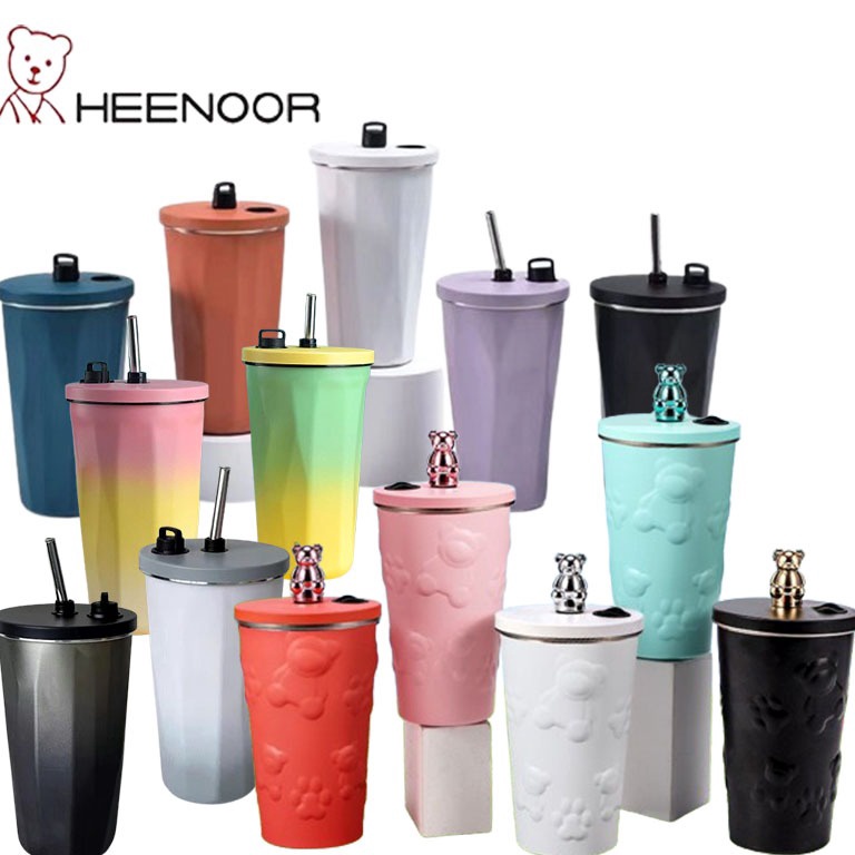 Update Heenoor Botol Termos Tumbler Geometris Gradasi  Bear KopiTeh Vacuum InsulatedStraw SUS 34  6M