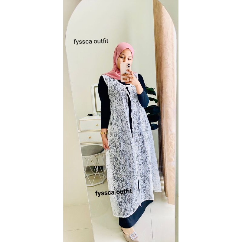 outer brukat / outer brukat kondangan panjang tanpa lengan / cardigan brokat panjang by fyssca