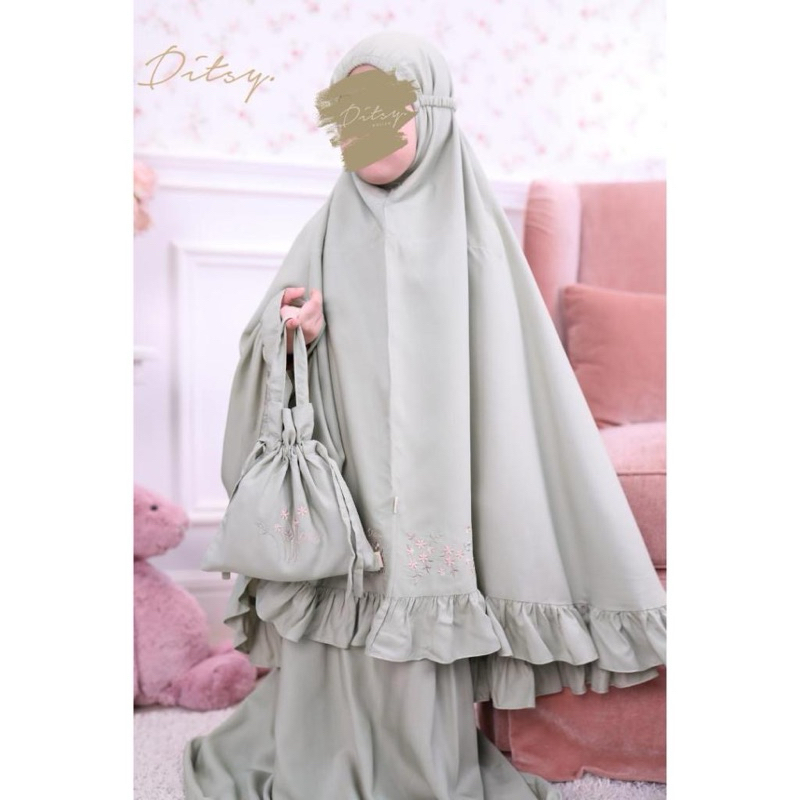 ❗️READY ❗️ New PRAYER SET DITSY MUKENA MARET 2024 LITTLE LANA SAGE SIZE 2