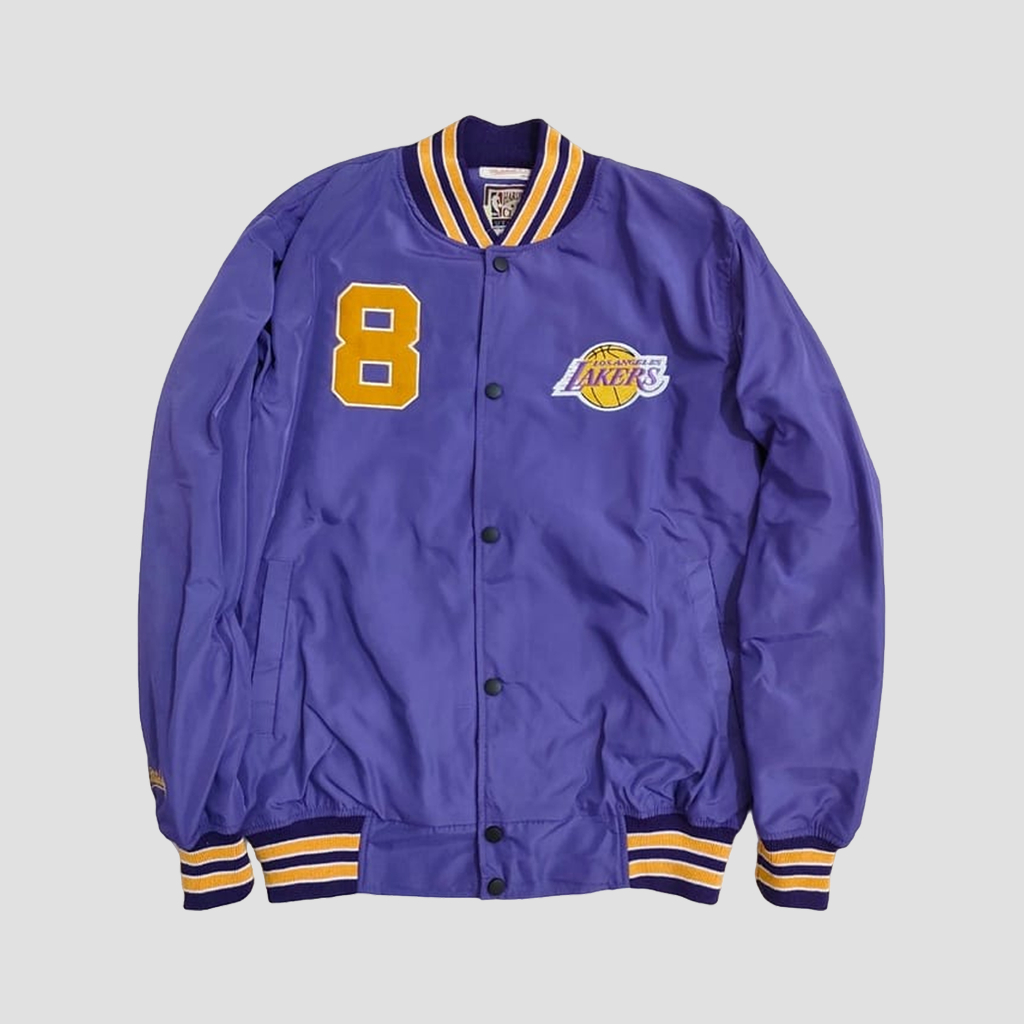 Zylion - Jaket Varsity Baseball Pria Ungu Laker's 8 Full Bordir Casual Vintage Basketball