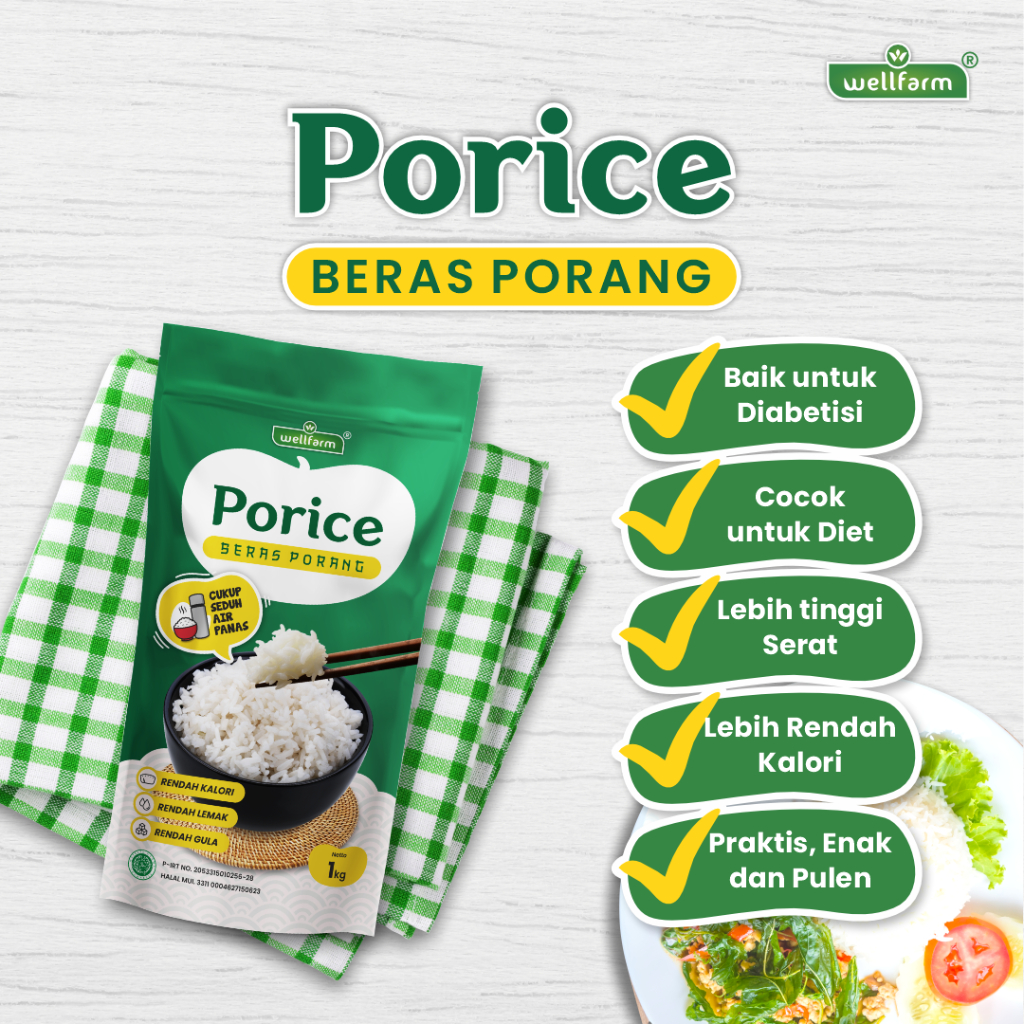 

Beras Porang 1Kg PORICE Cocok Untuk Diabetes dan Diet Rendah Kalori | WellFarm Shirataki Konjac Rice