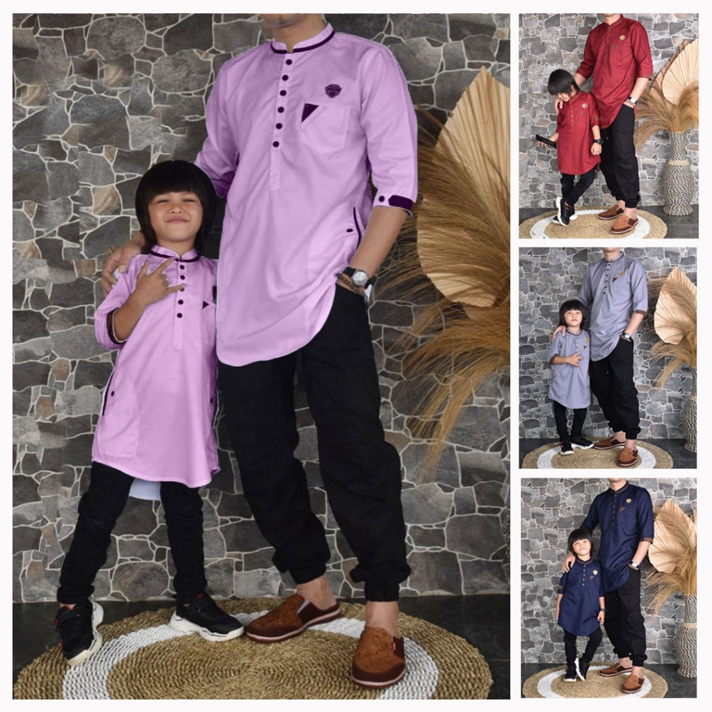 Baju Koko Kurta Couple Ayah dan Anak Model Segitiga Hedlong
