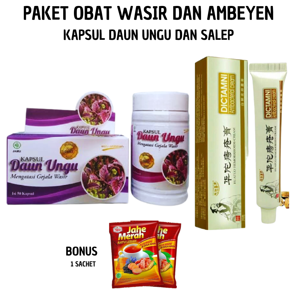 Kapsul Herbal Daun Ungu ORIGINAL BPOM Obat Ambeien Wasir Ampuh Benjolan Asli plus salep dictamni