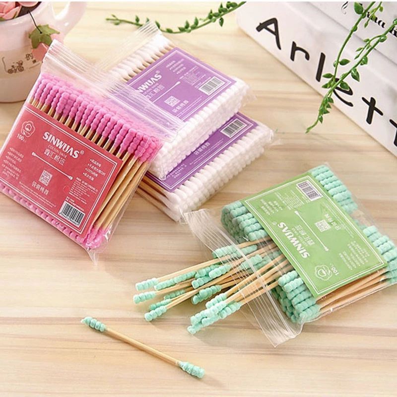 cotton buds warna/cotton buds gelombang/cotton buds kayu/cotton buds unik 100pcs