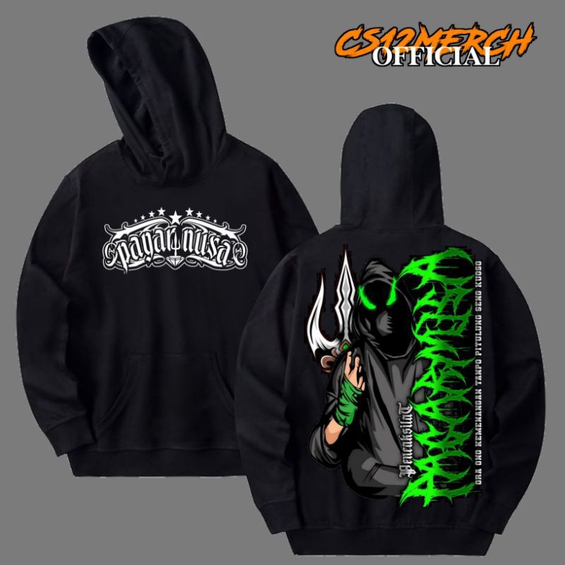 HOODIE FLEECE PREMIUM PAGAR NUSA DESAIN HIJAU NEON