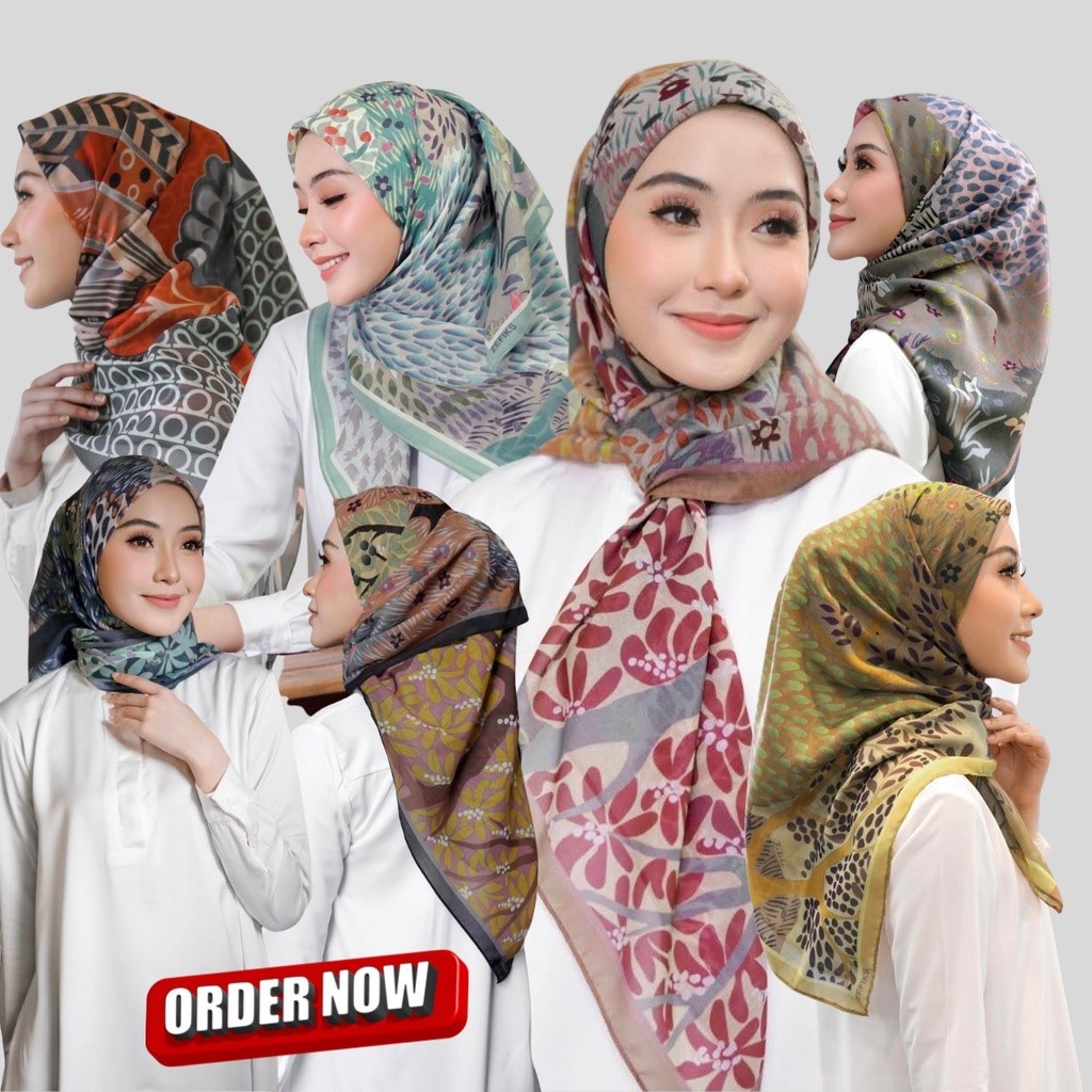 HIjab Denai Motif Print Segi Empat Laser Cut