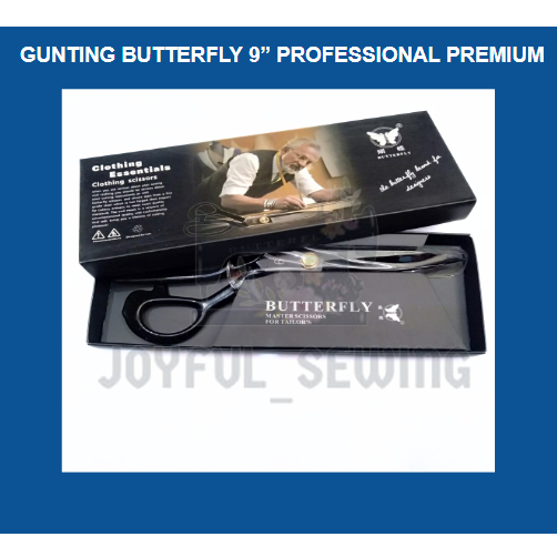 Gunting Kain Butterfly 9" Hitam Baja Grade AAA Gunting Pemotong Kain Joyful