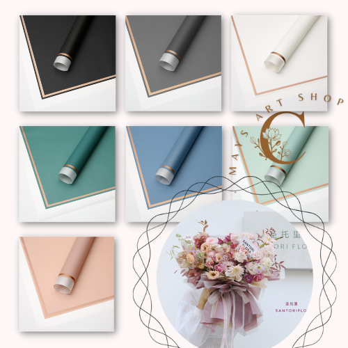 

[5 Lembar] Kertas Buket Bunga Flower Wrapping - Flower Wrap Paper Cellophane Transparent Gold List Line Frame Bingkai Emas Transparan - Floral Wrap Flower Bouquet Bungkus Bucket Korea Style 58 x 58 cm Murah