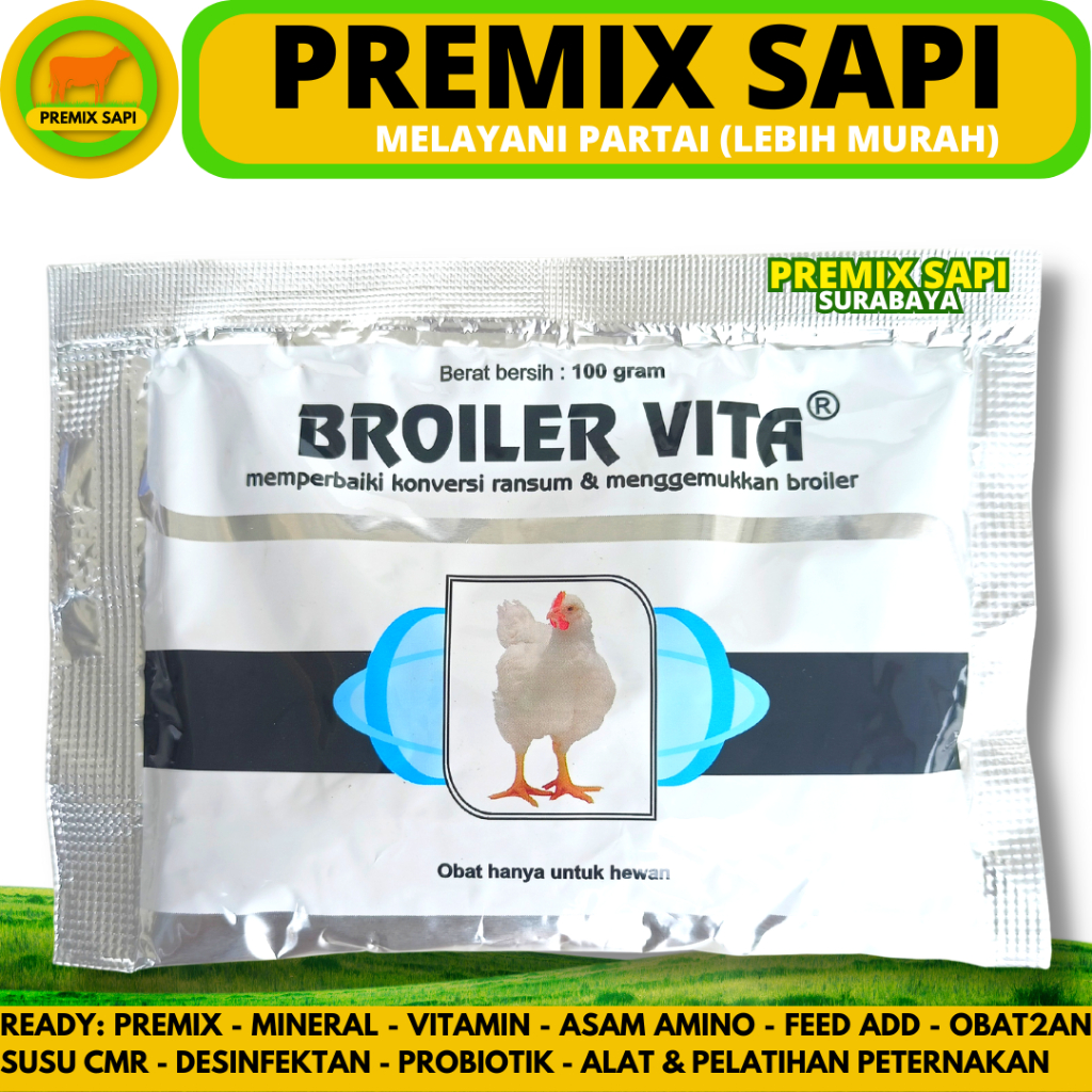 BROILER VITA 100 GRAM MEDION - Vitamin Ayam Broiler Pedaging - Vitamin Penggemuk & Pertumbuhan Ayam 