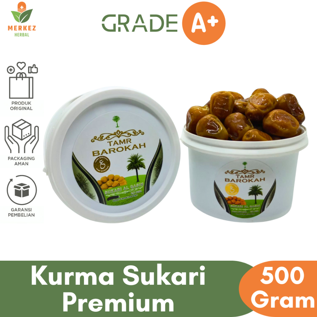 

Kurma Korma Sukari Sukkari Madinah Al Qassim Premium Ember 500 Gram Grade A Basah Oleh Oleh Haji dan Umroh