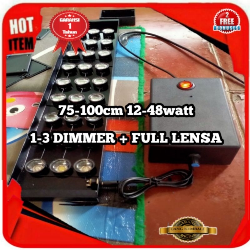 Lampu hpl LED air laut, aquascape dan ikan hias 75-100cm 12-48watt 1-3 dimmer + full lensa