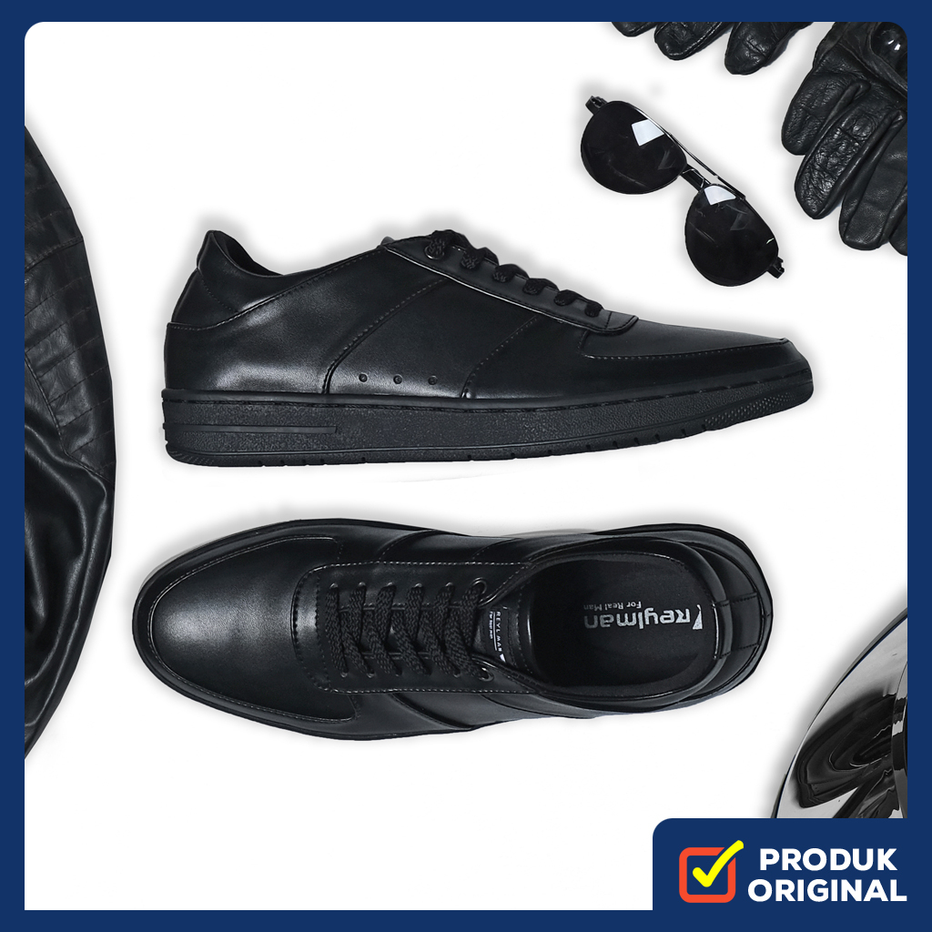 ADAPTIVE FULL BLACK ORIGINAL x REYL MAN Sepatu Sneakers Hitam Polos Pria Kets Tali Casual Formal Jal
