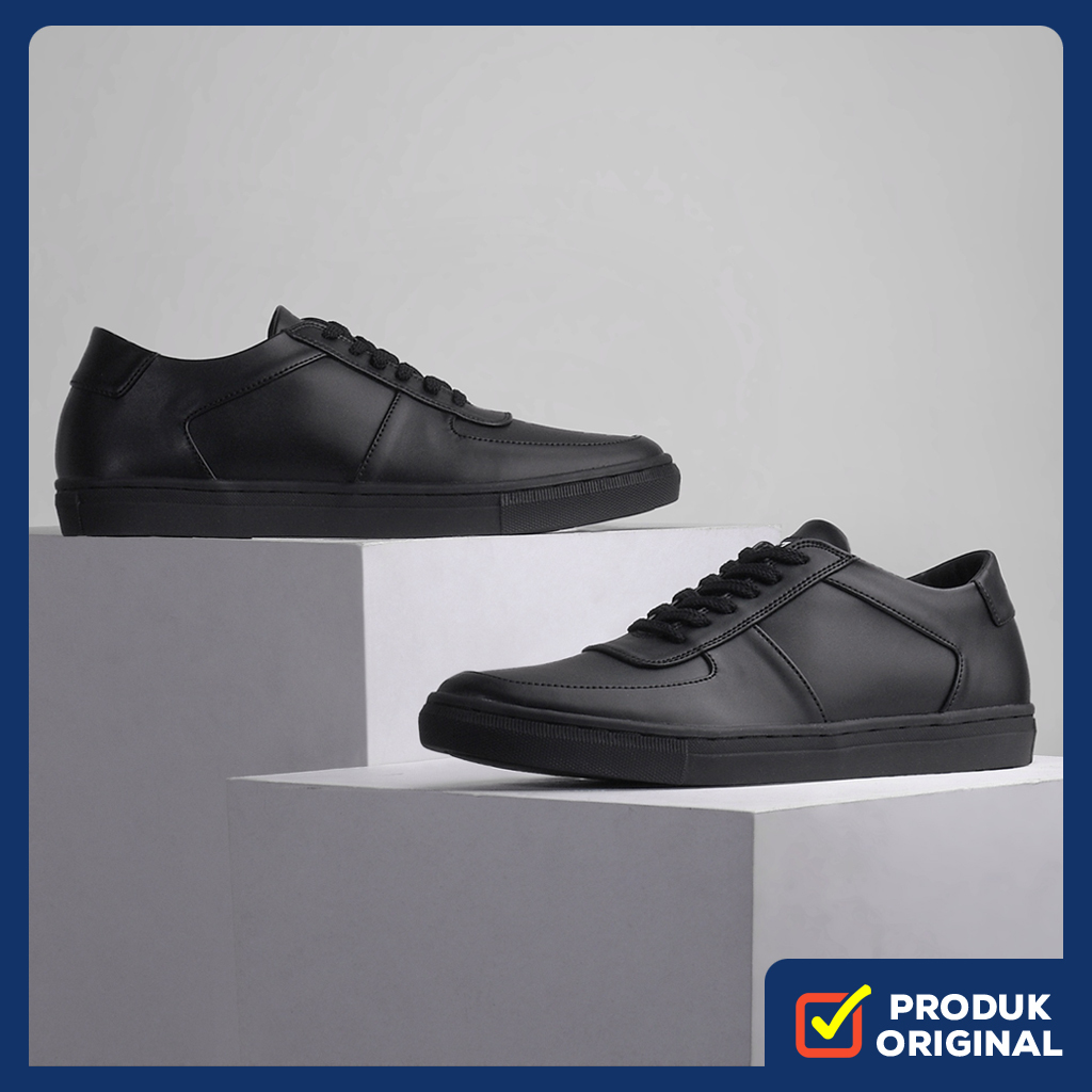 FAMO FULL BLACK ORIGINAL x REYL MAN Sepatu Sneakers Hitam Polos Pria Kets Tali Casual Formal Jalan S
