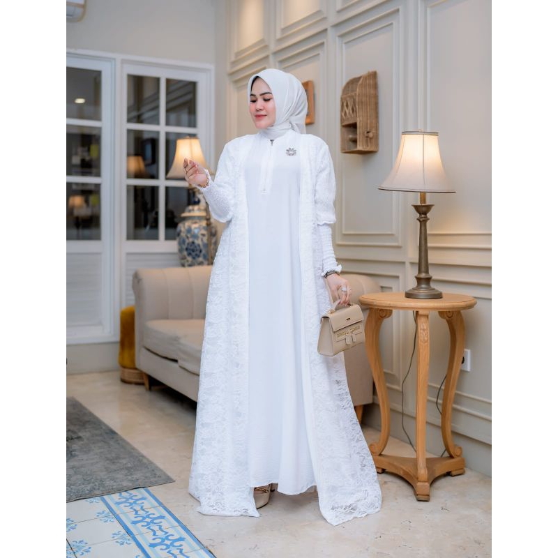 rayya dress putih gamis putih brukat mewah