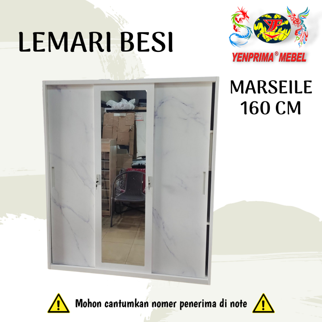 Lemari 3 Pintu Sliding Marseile / Lemari Besi Sliding / Lemari Besi