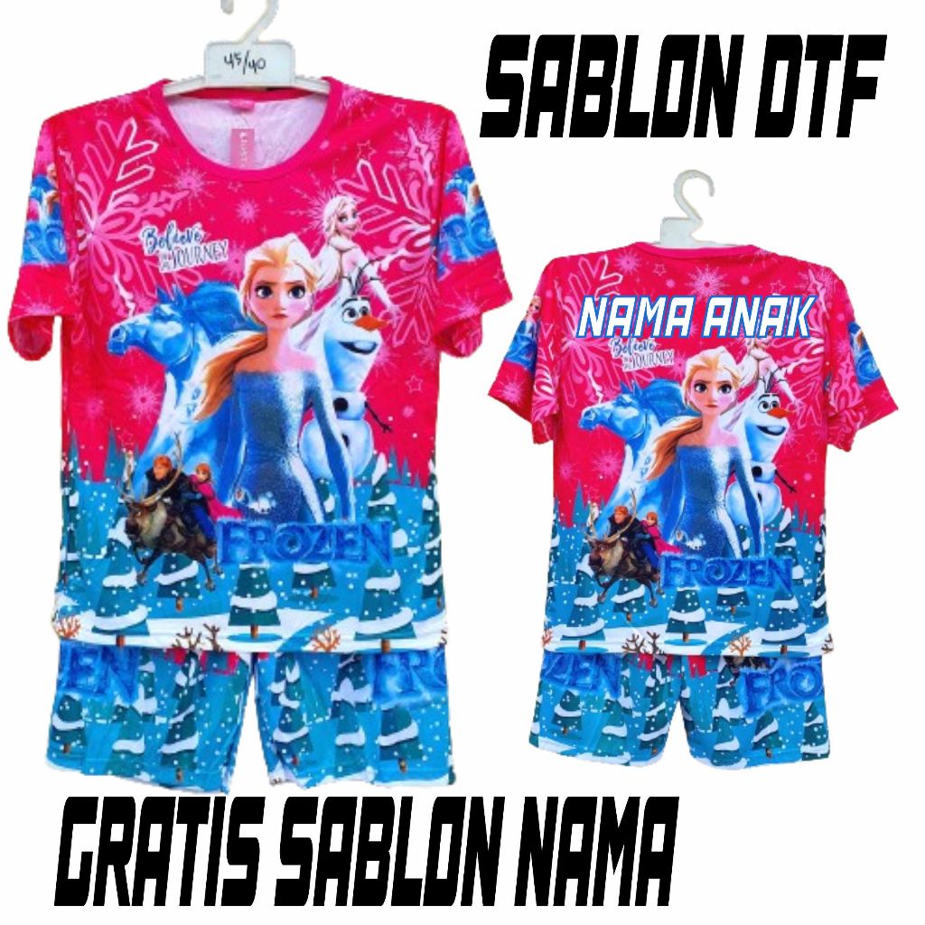 setelan baju tidur  piyama anak perempuan gambar frozen