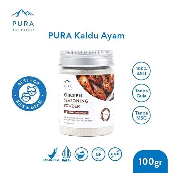 

Pura Seasoning Kaldu Ayam Kampung Non MSG Tanpa Gula 100 gr 20 gr - OMAHBAYI
