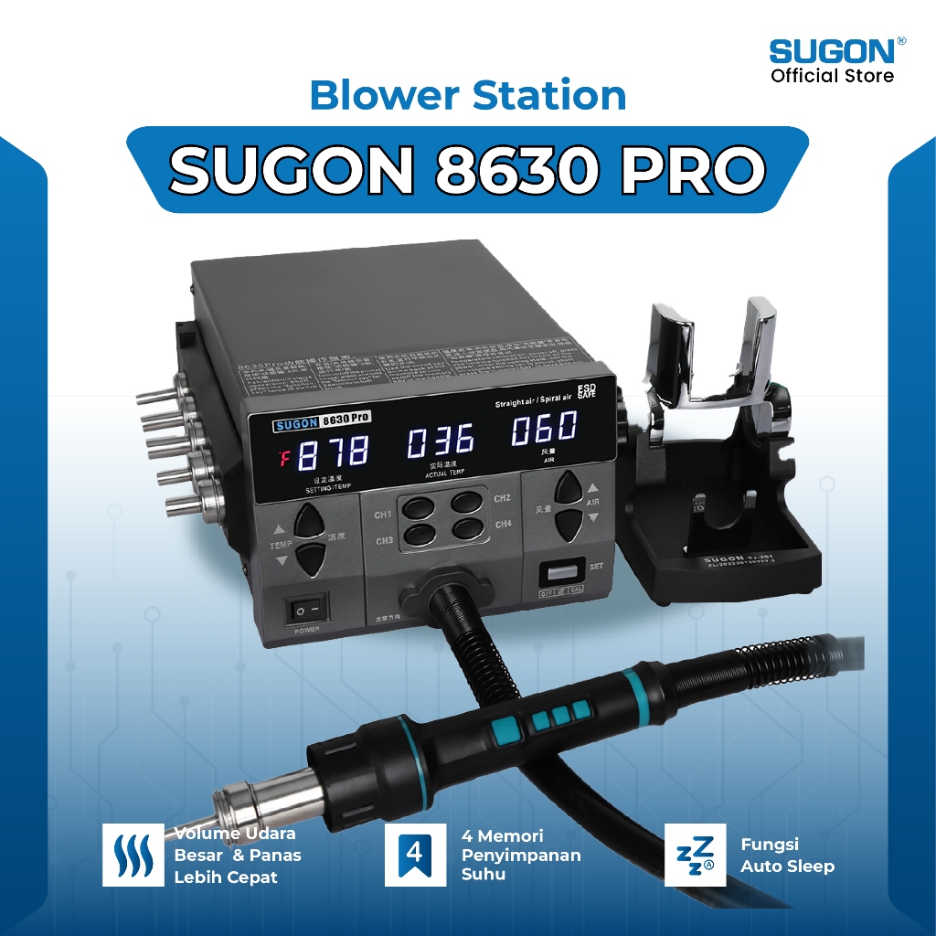 Sugon 8630Pro Blower Solder Station Digital Hot Air Gun Rework SMD Gangan Blower Adjustable Temperat