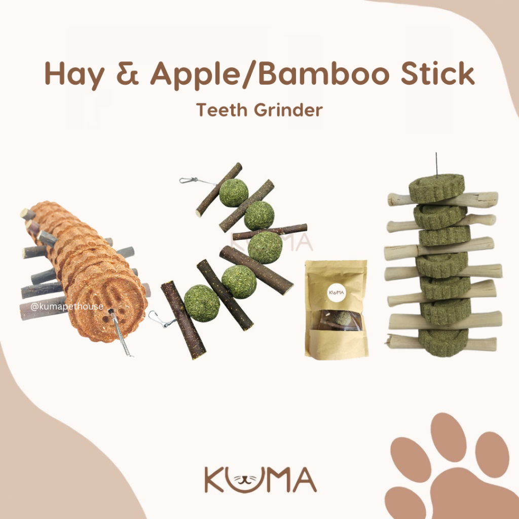 [KUMA] Timothy Hay Ball & Apple Stick / Sweet Bamboo Teeth Grinder Kelinci BESAR | Mainan Gigitan Ke