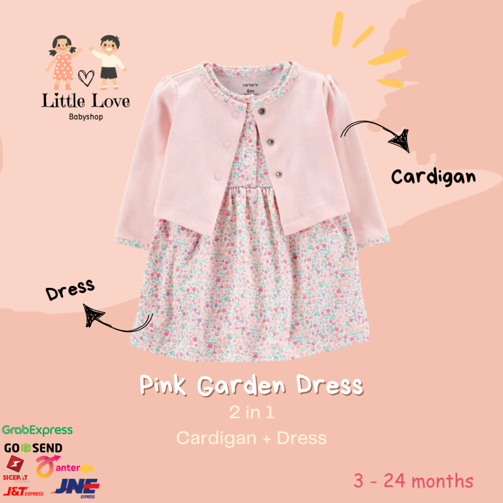 Baju Bayi Perempuan 2in1 (Set Dress dan Cardigan) / Baju Bayi Dress Lebaran / Baju Bayi Perempuan Lu