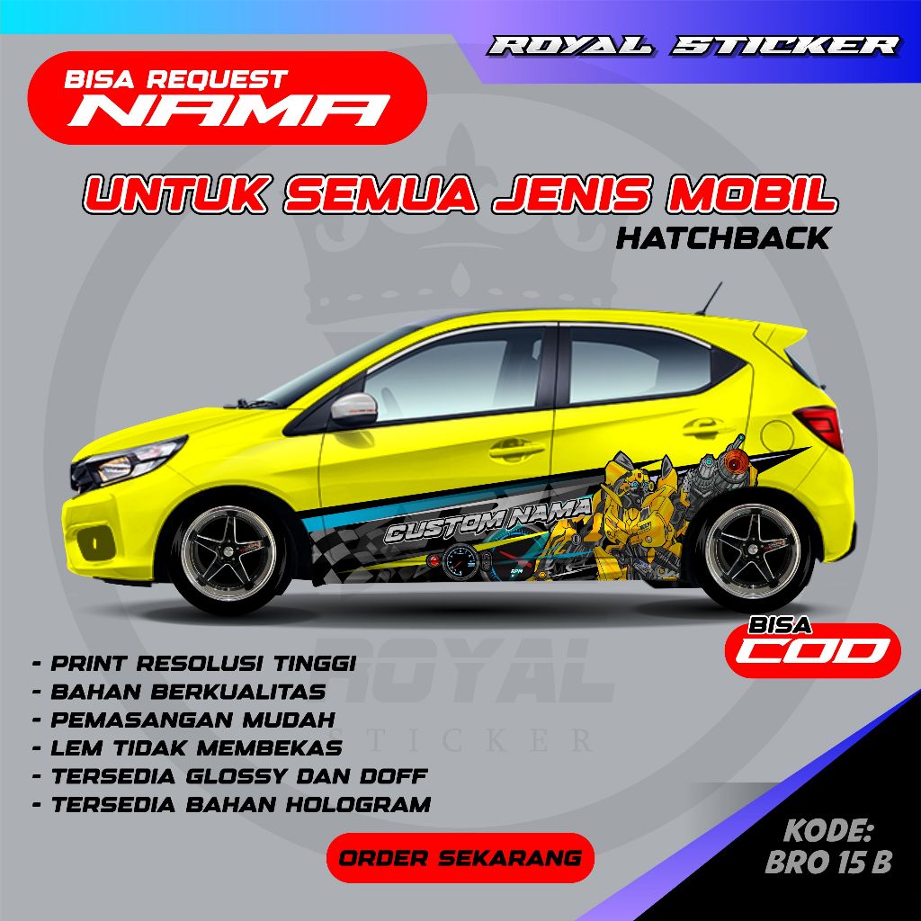 STIKER DECAL MOBIL BRIO VARIASI DESAIN TERBARU BUMBLEBEE / STIKER MOBIL / DECAL MOBIL BRIO - BRO 15